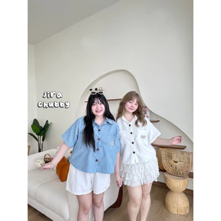 (มีสตอคพร้อมส่ง/ส่งด่วน💥) (JR) Mori Shirt🧸🍪🧺 เสื้อเชิ้ตลูกฟูกกระดุมกลมปักcuteness in you สาวอวบไซส์ใหญ่ (อกหน้าผ้า50)