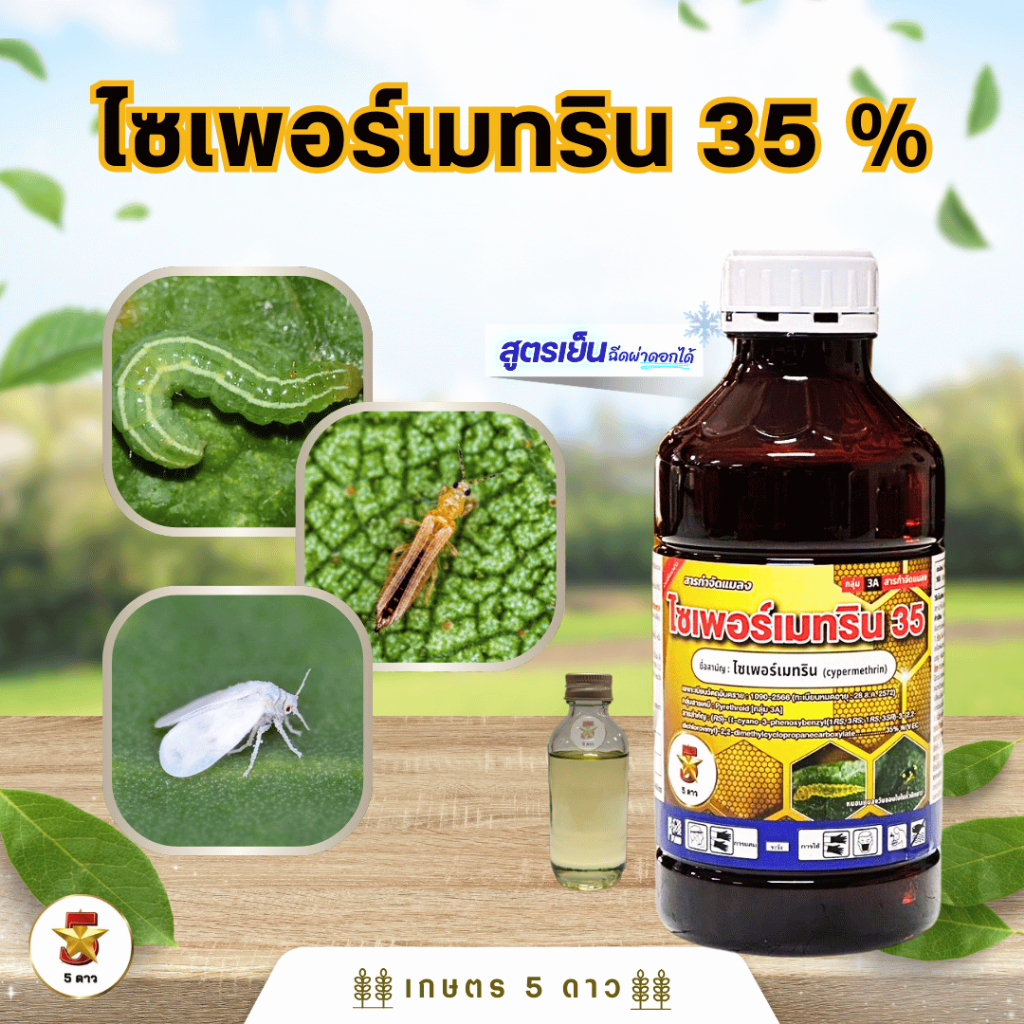 ไซเพอร์เมทริน 35 กำจัดแมลงปากกัด ปากดูด เพลี้ยหอย เพลี้ยไฟ หนอนชอนใบ ด้วงเต่าแตง