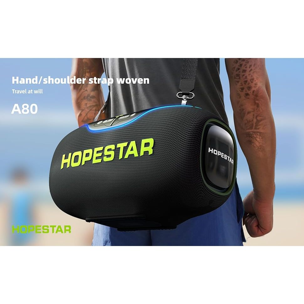 Hopestar A80 ลำโพงบลูทูธ 350วัตต์ พร้อมไมค์ลอย1อัน ลำโพง6ดอก มีไฟRGB ปรับเบส3โหมด  IPX6 ของแท้100%