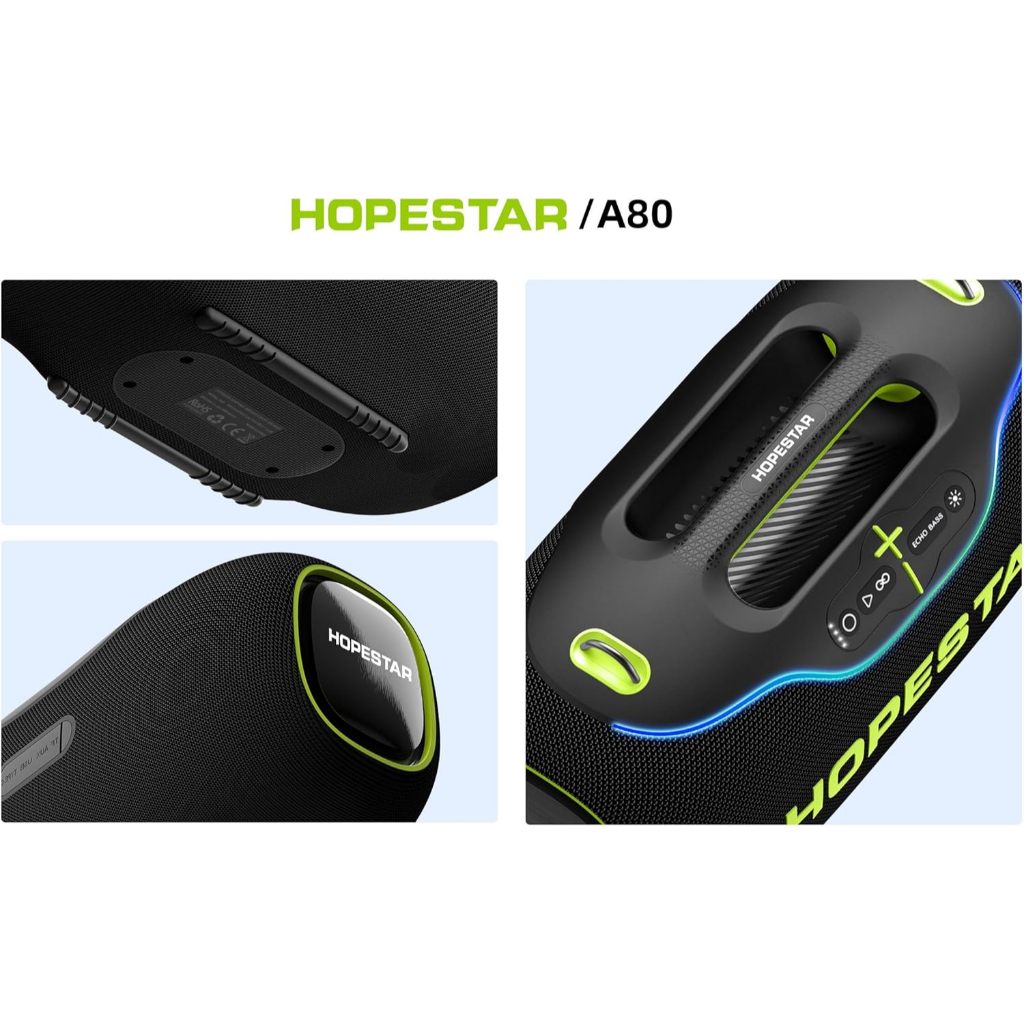 Hopestar A80 ลำโพงบลูทูธ 350วัตต์ พร้อมไมค์ลอย1อัน ลำโพง6ดอก มีไฟRGB ปรับเบส3โหมด  IPX6 ของแท้100%