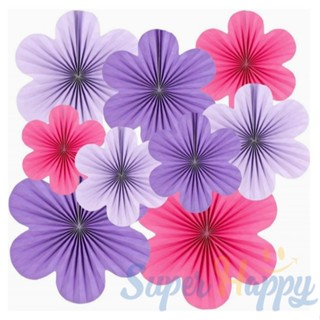 ชุดพัดกระดาษรูปดอกไม้ (ชุด 9 ชิ้น 3 ขนาด) แบบเนอร์ ฉากหลังสำ…