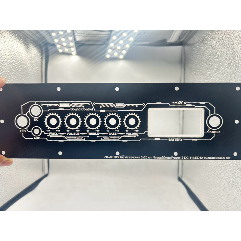 เพลทลำโพงบลูทูธZK-APTX3ไม่ย้าย งานไฟหนา3มิลช่องเพลท5x25cm.วัดแบตดิจิตอลสวิตซ์12,16มิลDC11มิลสวิตซ์LE