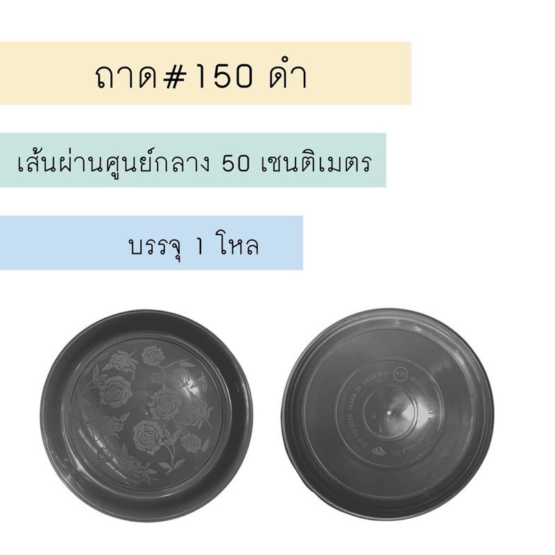 ถาดพลาสติก จำนวน 12 ใบ สีดำ ถาด จานรอง ถาดกลม ถาดรอง#150