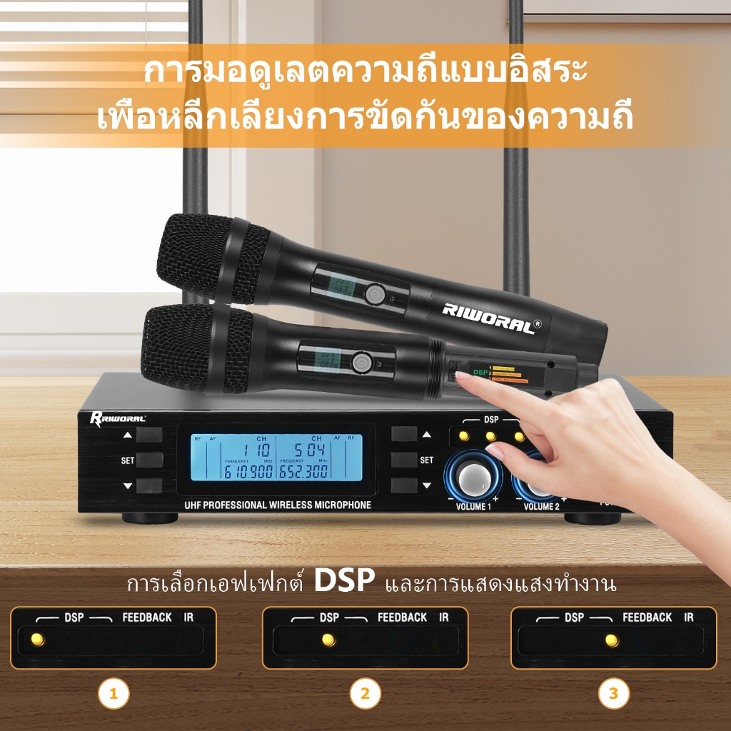 UHF ไมโครโฟนไร้สาย การรับรหัส IR ไร้สายอัตโนมัติ สำหรับ KTV โอกาส การประชุม การแสดง 50M/164FT - รูปที่ 4