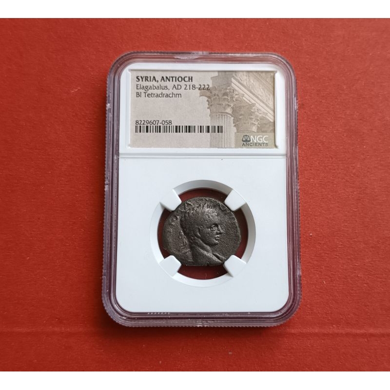 เหรียญเกรด Roman Empire Elagabalus, AD 218-222 SYRIA, ANTIOCH BI Tetradrachm - NGC Certified #Billon