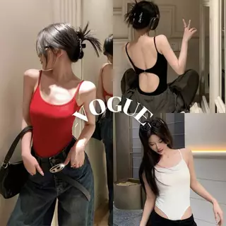 Vogue🌟พร้อมส่ง🌟 ชุดบอดี้สูท มีฟองน้ำ ทรงรัดรูป ผ้าร่อง สายเดี่ยว เว้าหลังแซ่บๆ (FY2634-1)