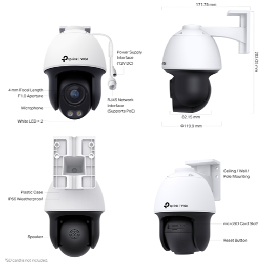 VIGI C540S(4MM) กล้องวงจรปิด (TP link) VIGI 4MP Outdoor ColorPro Night Vision Pan Tilt Network