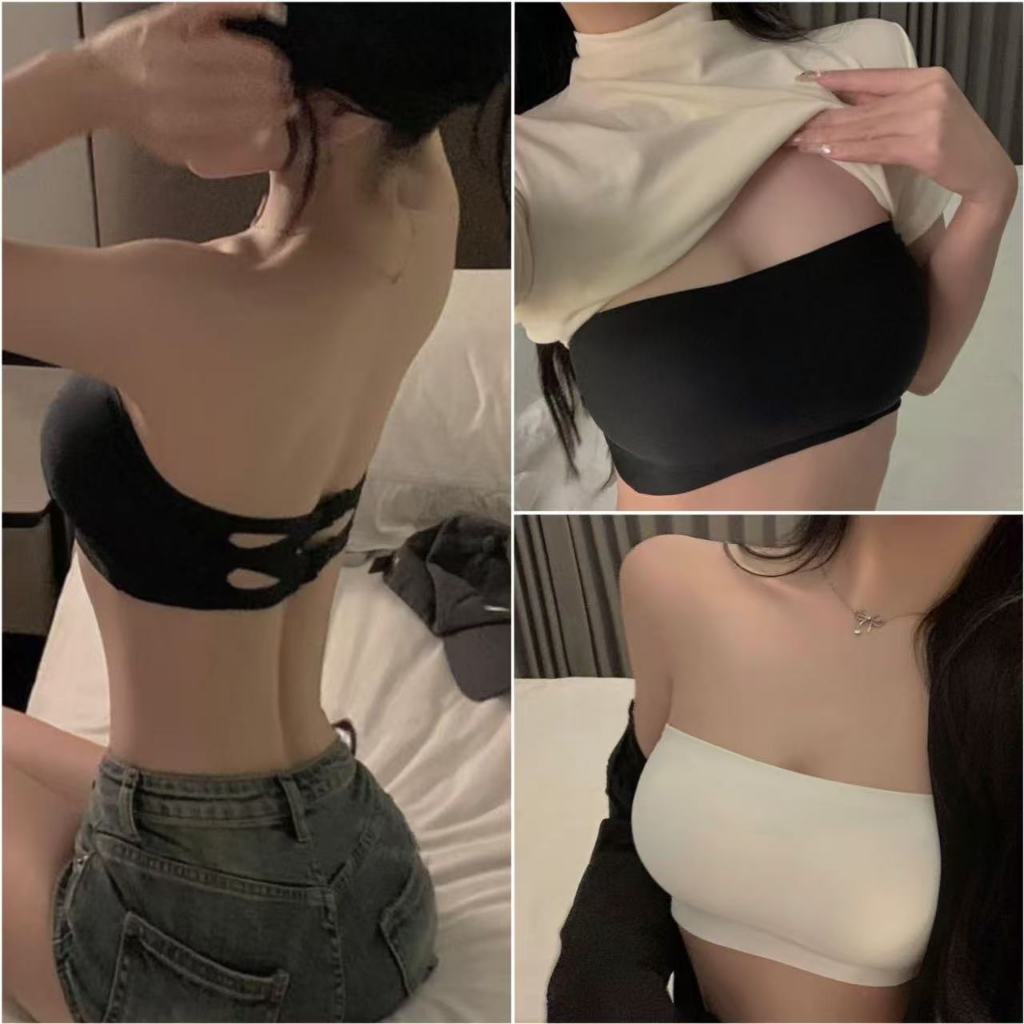 เกาะอก ไร้สายไร้โครง ฟองน้ำถอดได้ ผ้าไนล่อน+สเปนเด๊กซ์ ผ้าเย็น ใส่สบายมาก แฟชั่นผู้หญิง เสื้อครอป#06