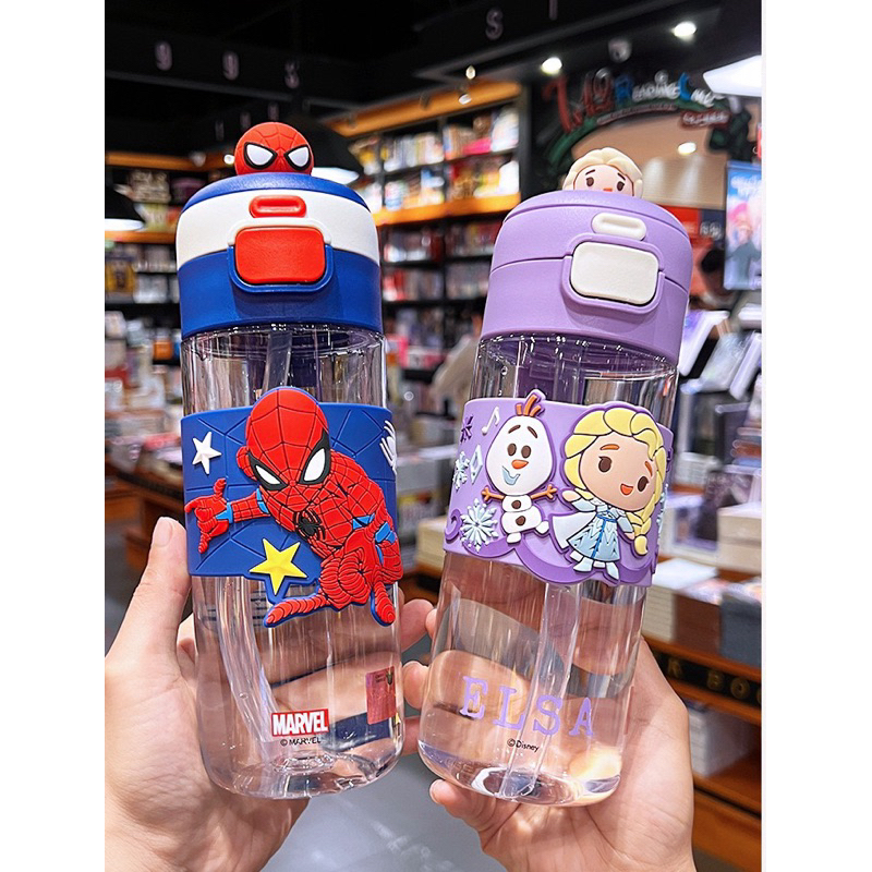 [พร้อมส่งไนไทย]ขวดน้ำเด็ก ขวดน้ำหลอดเด้ง ขวดน้ำพลาสติกสำหรับเด็ก+สติ๊กเกอร์ 3D ขวดน้ำดื่มเด็ก