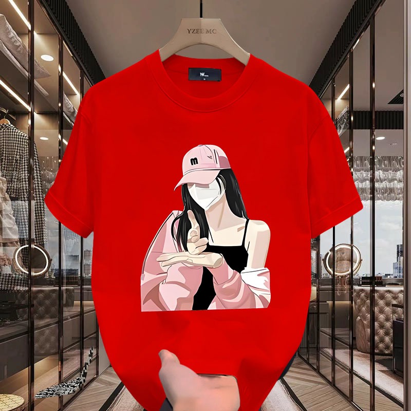 D1071 เสื้อยืดแขนสั้นลายผู้หญิง  ใส่ได้ทั้งชายและหญิง ลายแฟชั่นสวย