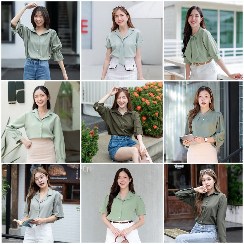 🚀 มีส่งด่วน !! 💥มัดรวมเสื้อโทนสีเขียว ทั้งเชิ๊ต และเบลาส์ 💚 #รวมเสื้อโทนเขียว