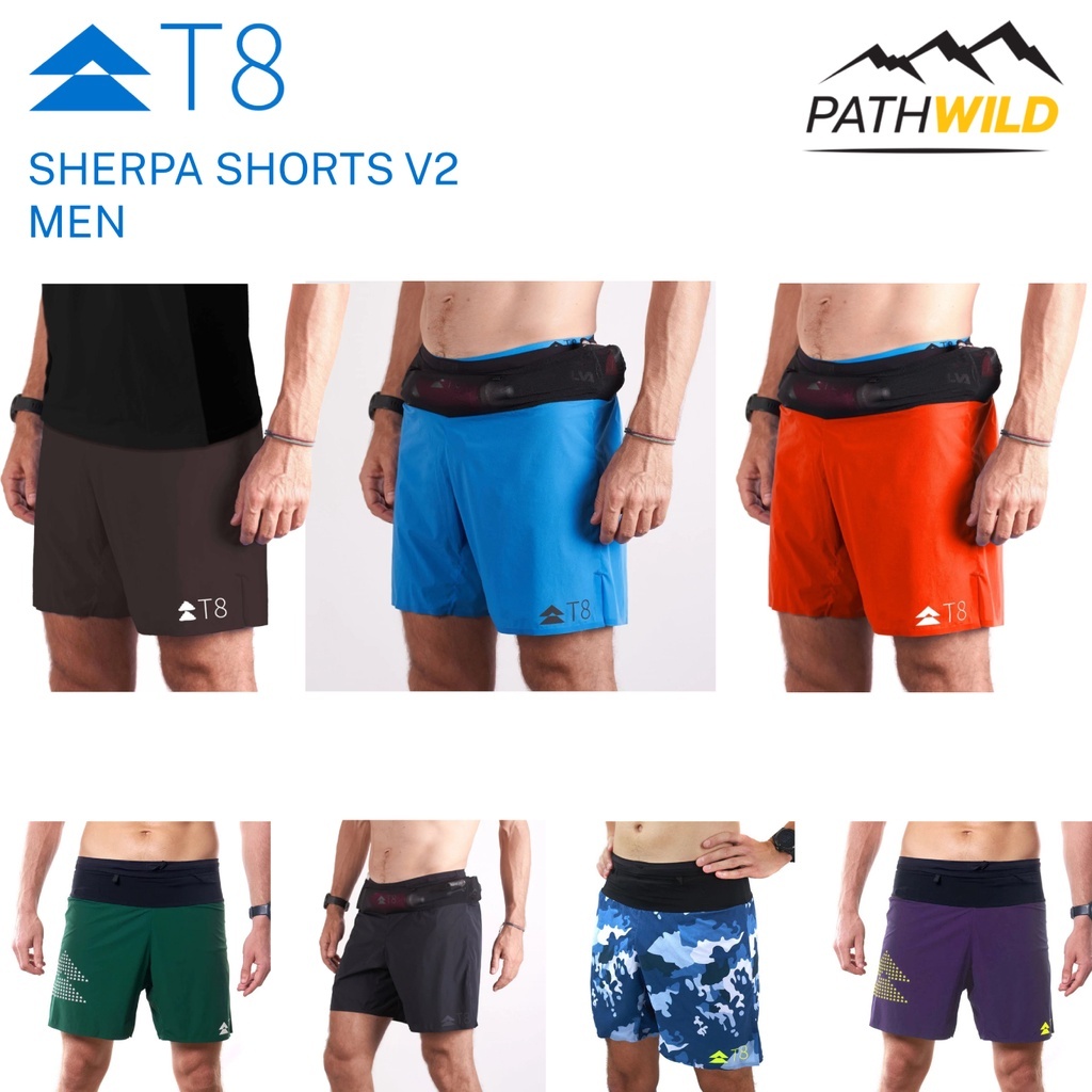 T8 MEN'S SHERPA SHORTS V2 กางเกงวิ่งผู้ชาย ออกแบบมาสำหรับการวิ่งโดยเฉพาะ มีที่เก็บของรอบเอว และที่ติดบิบ