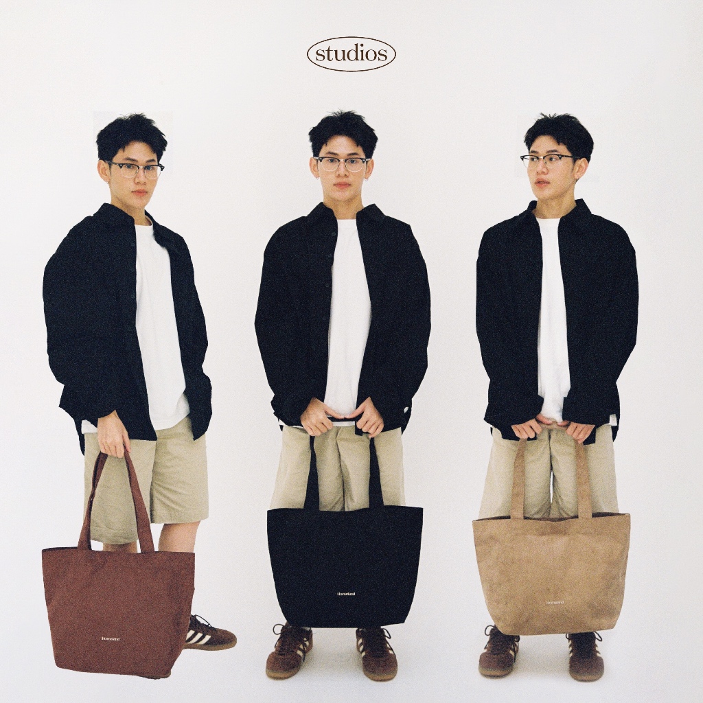 HOMELAND - กระเป๋าผ้าหนังกลับ Suede ปักลาย มีแม่เหล็กปิด สะพายไหล่ มี 3 สี (ไซส์ Large)