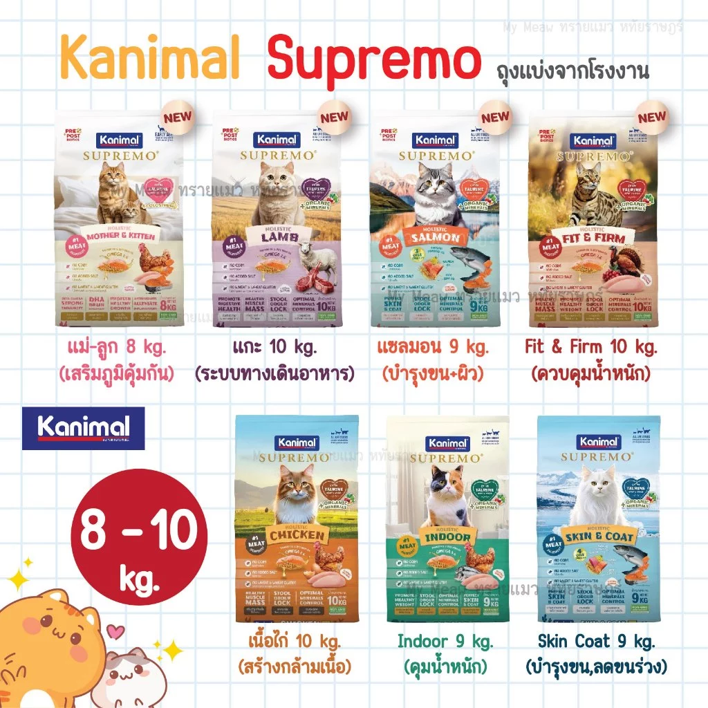 ✨ กระสอบ 8-10 kg ✨ Kanimal Supremo คานิมอล ซูพรีโม่ อาหารเม็ดแมว 4 เดือนขึ้นไป เกรดพรีเมียม โฮลิสติก