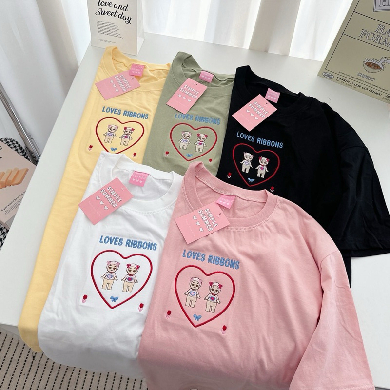 S53 เสืัอยืดโอเวอร์ไซด์ปักมินิมอลผ้าCotton❤️