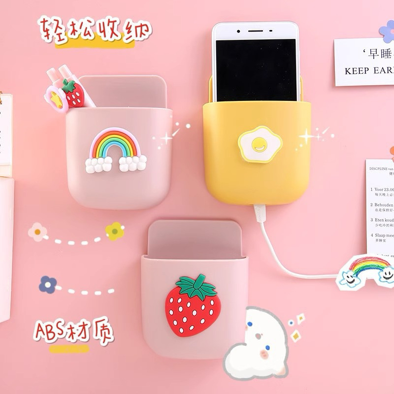 ที่วางโทรศัพท์มีรูสอดสายไฟได้ ที่วางรีโมท ติดผนัง ที่วางมือถือ Remote holder