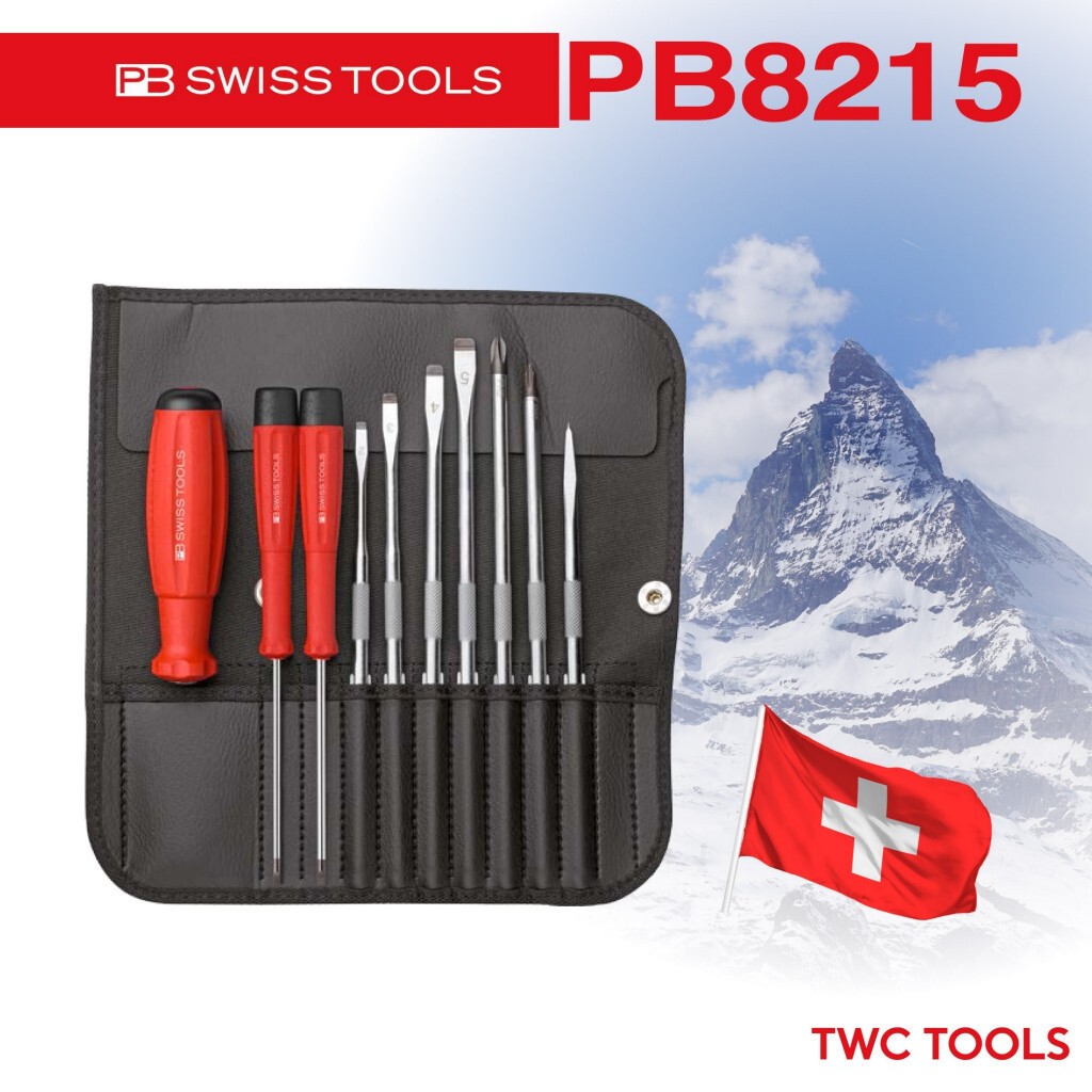PB Swiss Tools ชุดไขควง พร้อมซองหนังอย่างดี 10 ตัวชุด รุ่น 8215L ด้ามยาง Screwdriver Set