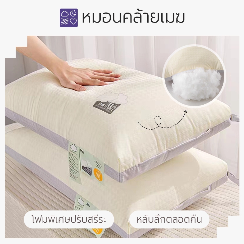 หมอนนุ่มเหมือนเมฆ หมอนสุขภาพ หมอนโรงแรม นุ่มสบาย ป้องกันไรฝุ่น  65X40CM