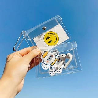 กระเป๋าสตางค์ PVCใสกันน้ําใส่บัตรเครดิต/เหรียญ, กระเป๋าสตางค์แบบใส มีกากเพชร มีกระดุมแม่เหล็ก (5 สีให้เลือก)