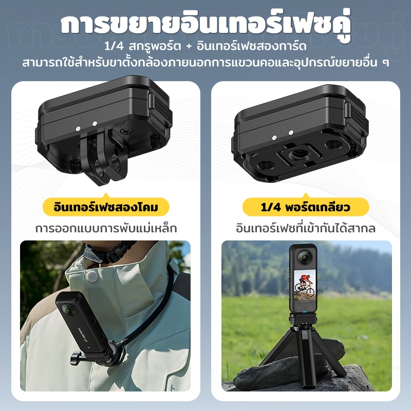 Universal Camera Magnetic Mount Base ตัวยึดแม่เหล็กแบบปลดเร็ว Tripod Holder 1/4" Screw Two Claw Adapter For Insta360 GoP