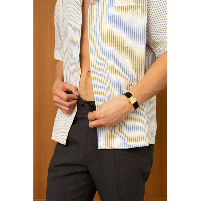 The Finery - The Laguna Elastic Waist Trouser in Ash Grey กางเกงทำงาน เอวยางยืด ผูกเชือก ผู้ชายสีเทาเข้ม