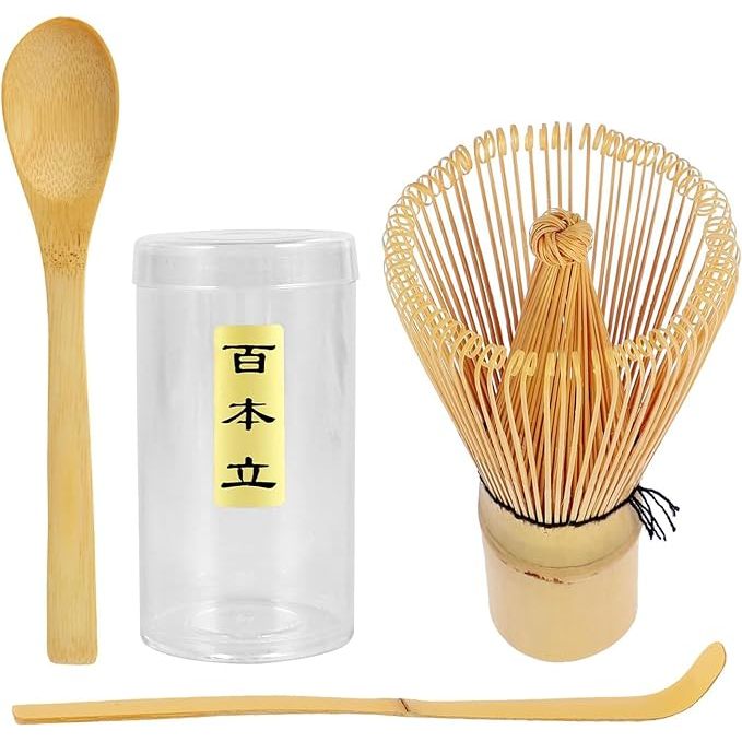 Chasen Hyakuhon-dachi Tea Ceremony Tool 3-Piece Set (Chasen + Chashaku + Chasaji)
