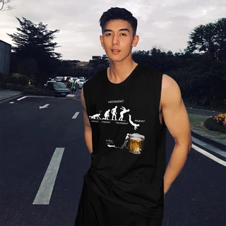 Y-T⚡Flash Sale⚡เสื้อกั๊กแขนกุดสำหรับผู้ชาย แฟชั่น สกรีนลาย คอกลม สวมใส่สบาย ผ้าฝ้าย100% เสื้อแขนกุด สตรีทสไตล์