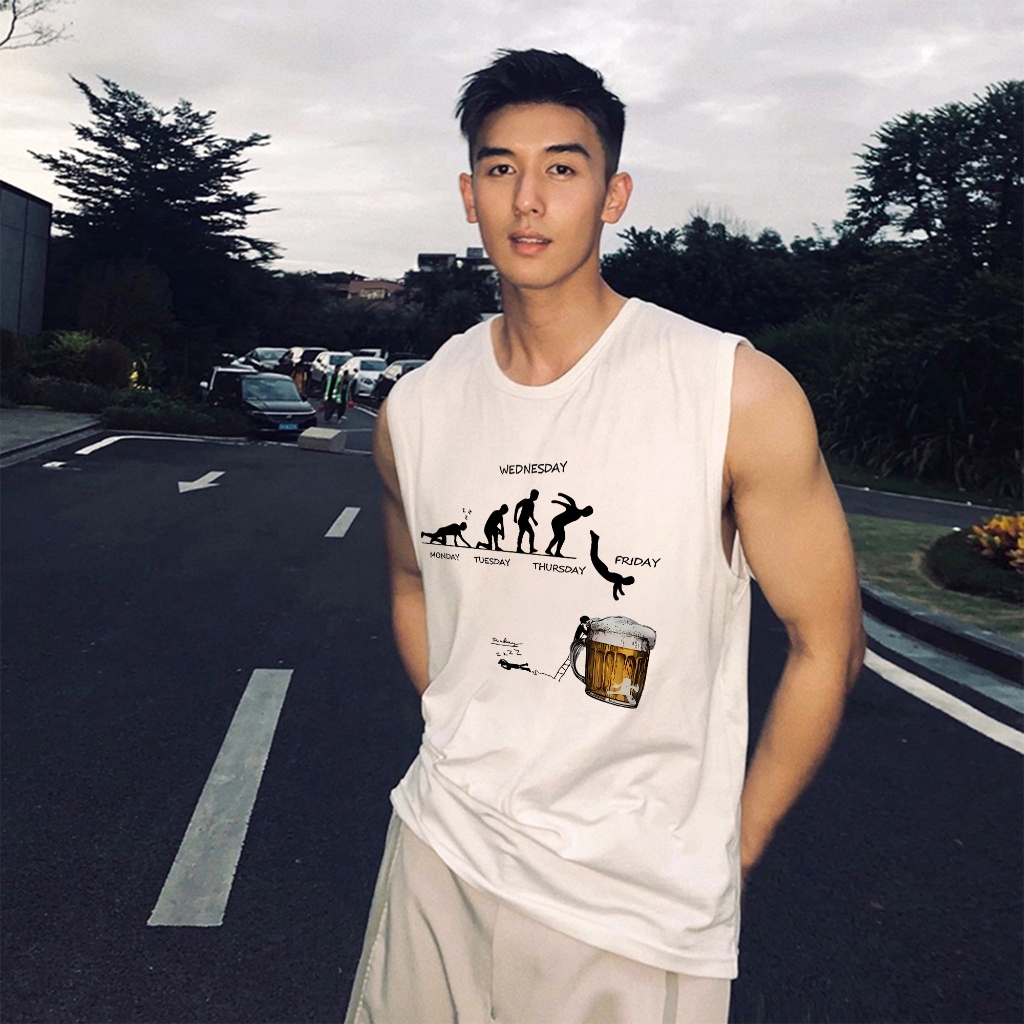 Y-T⚡Flash Sale⚡เสื้อกั๊กแขนกุดสำหรับผู้ชาย แฟชั่น สกรีนลาย คอกลม สวมใส่สบาย ผ้าฝ้าย100% เสื้อแขนกุด สตรีทสไตล์ - รูปที่ 2