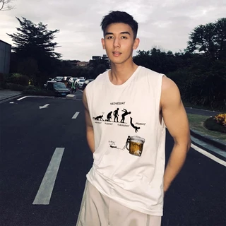 Y-T⚡Flash Sale⚡เสื้อกั๊กแขนกุดสำหรับผู้ชาย แฟชั่น สกรีนลาย คอกลม สวมใส่สบาย ผ้าฝ้าย100% เสื้อแขนกุด สตรีทสไตล์