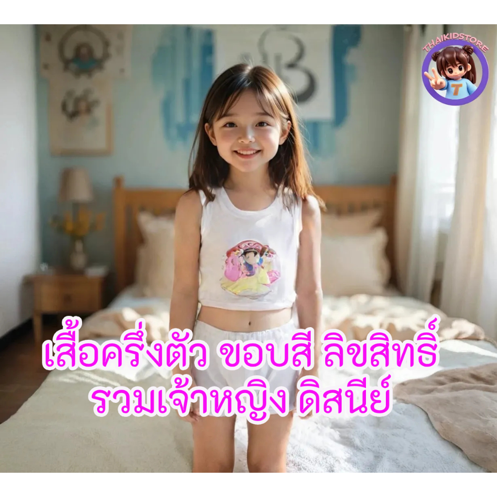 แพค 2 ่ตัว เสื้อซับใน ครึ่งตัว เด็กหญิง ประมาณ 3-10 ปี Disney Princess รวมเจ้าหญิง ดิสนีย์ สินค้าลิขสิทธิ