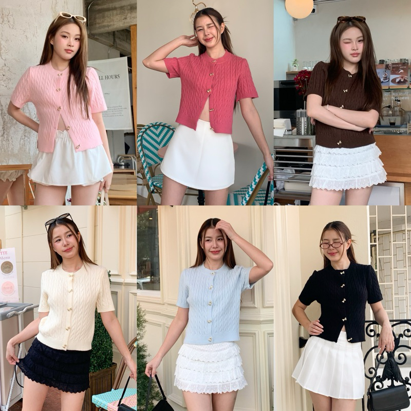 3pcs.basket "C2441" Jimmy top เสื้อแขนสั้นกระดุมโบว์