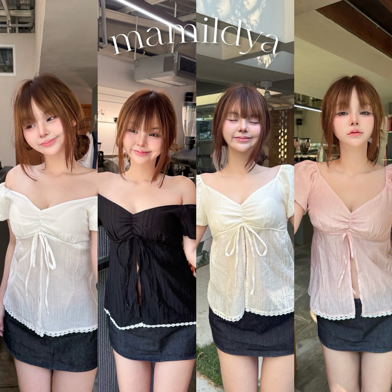 🌟ช่วงอกรูดได้จริง✨Mamildya.shop🌟 เสื้อแขนบอลลูน แต่งขายลูกไม้ /K3-4 /NUSA-รูดได้
