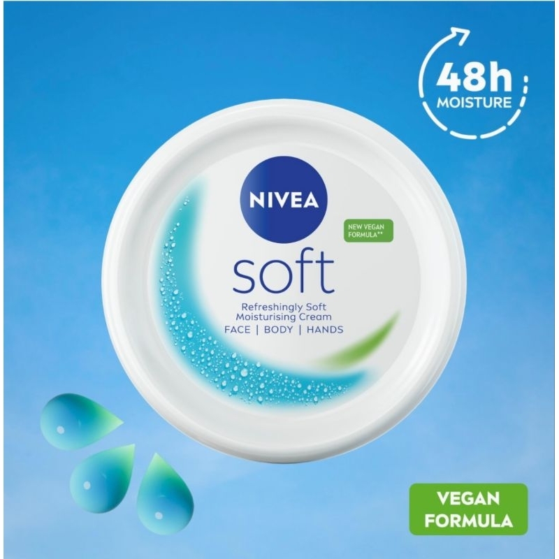 พร้อมส่ง/นำเข้า NIVEA Soft Moisturising Cream Vegan Formula 200 ml.