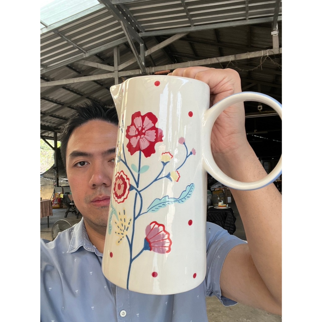 เหยือกเซรามิก เหยือกเซรามิค ขนาดXL เหยือกน้ำปากยาว ขนาด 1.3ลิตร ลายดอกสดชื่น เข้าไมโครเวฟได้ ออกใบกำกับภาษี