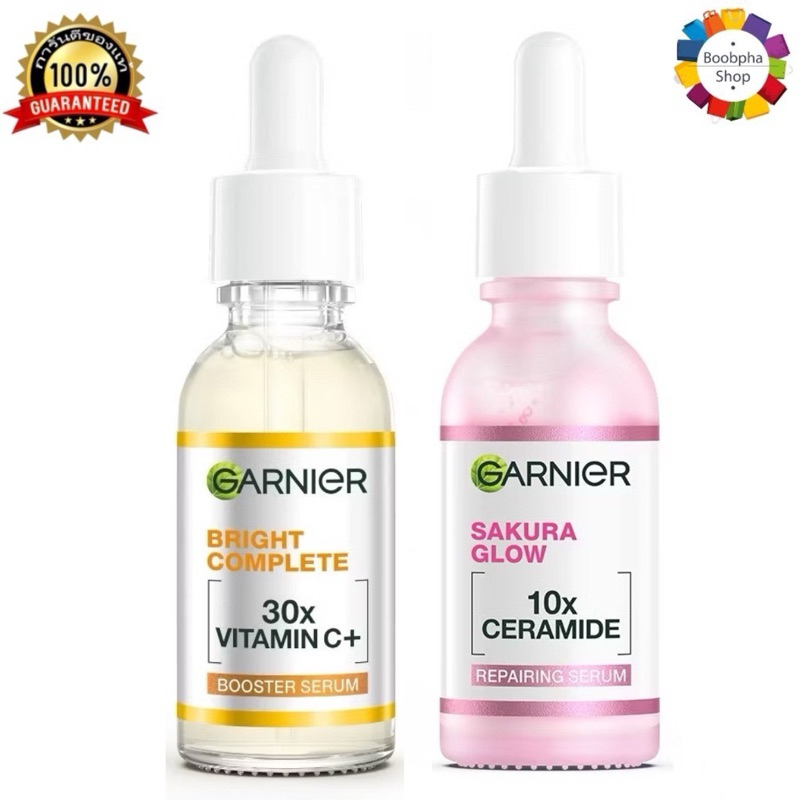 ✅ Garnier Bright Complete 30X Vitamin C+ / Garnier Sakura Glow Ceramide การ์นิเย่ ไบรท์ คอมพลีท บูสเ