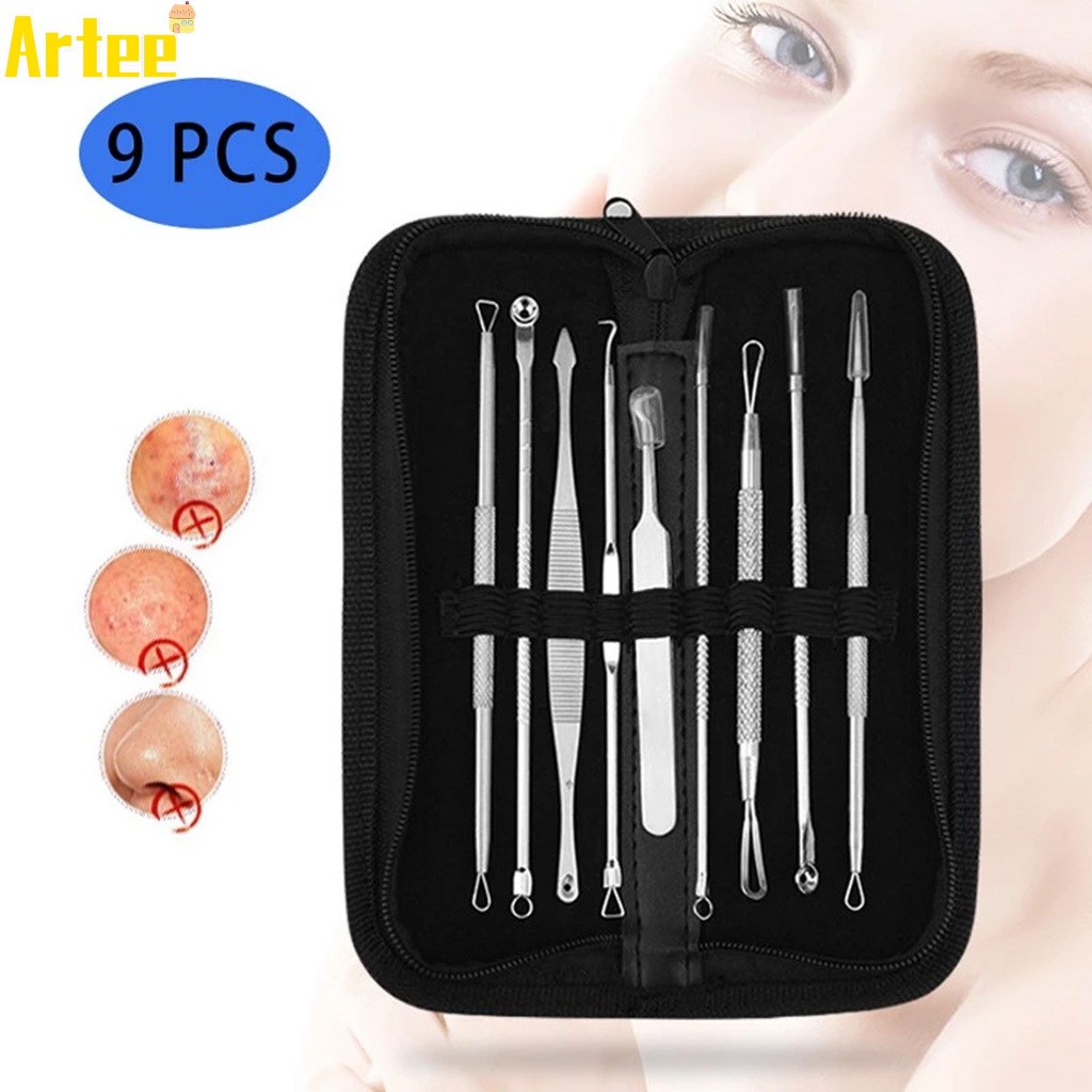 Artee7 ชิ้น ที่กดสิว (พร้อมกล่องหนังสีเงิน) อุปกรณ์กดสิว สแตนเลส 7pcs Acne tool beauties