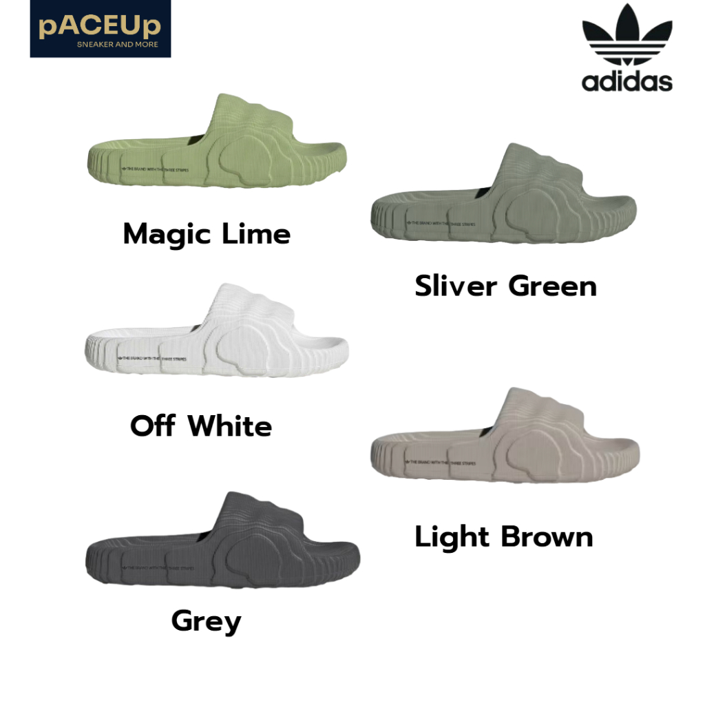 (ของแท้พร้อมส่ง) adidas รองเท้าแตะ ADILETTE 22 สี Magic Lime / Off White / Sliver Green /Light Brown ดีไซน์ล้ำ ใส่สบาย