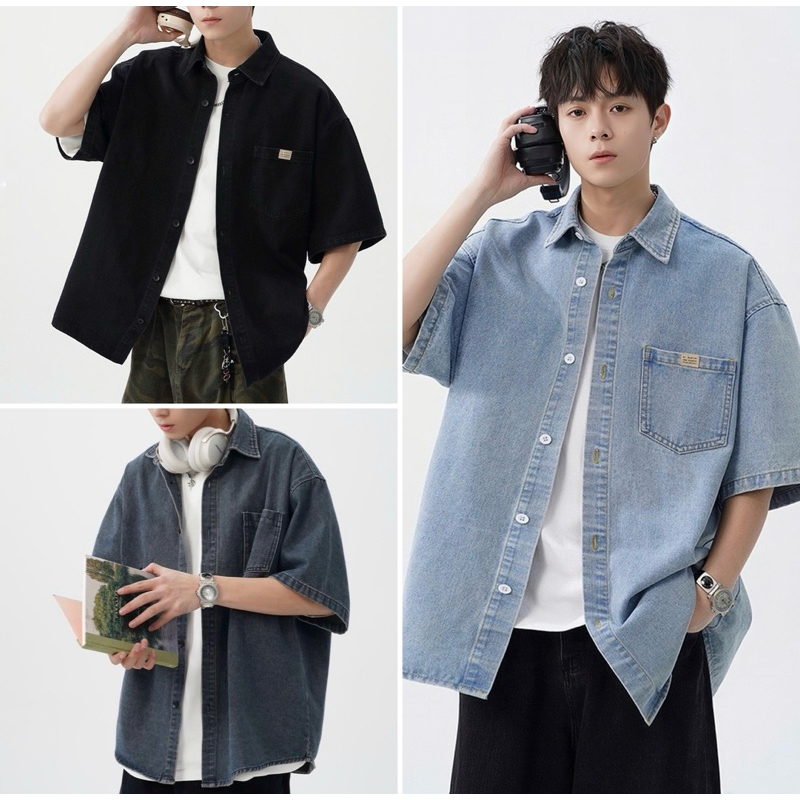 Inyourstyles.brand Classic Denim Shirt เสื้อเชิ้ตยีนส์แขนสั้น ทรงโอเวอร์ไซส์