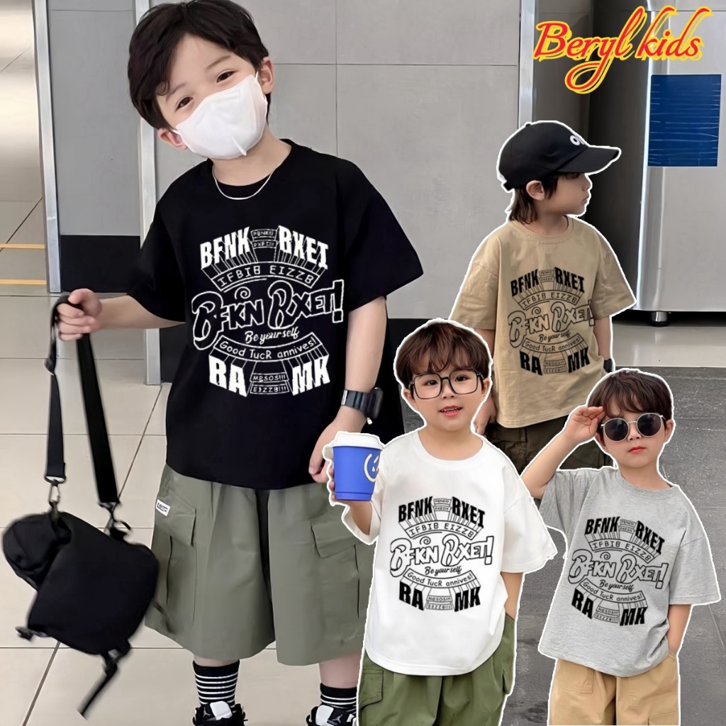 Beryl kids🌸เสื้อแขนสั้นเด็กแฟชั่น🎀เสื้อยืดคอกลม งานสกรีนหล่อๆ สไตล์เกาหลี ฤดูร้อน ลำลองใส่สบาย