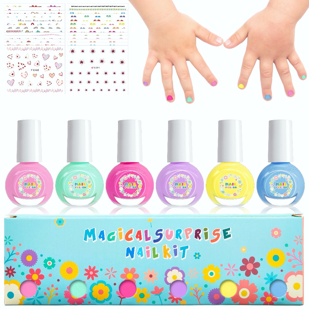 สีทาเล็บเด็กลอกออกได้ เซ็ต6ขวด แถมฟรีสติ๊กเกอร์ติดเล็บ3แผ่น น้ำยาทาเล็บเด็ก ทาง่าย แห้งไว ไม่ต้องอบ