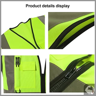 เสื้อสะท้อนแสง Reflective safety vest เสื้อกั๊กจราจรสะท้อนแสง สำหรับใส่ทำงาน เซฟตี้ รุ่นมีซิป เพิ่มกระเป๋า ช่องใส่บัตร