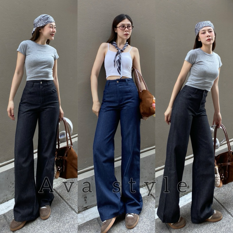 Cool jeans🖤💙กางเกงยีนส์ขากระบอกเอวสูง ดีเทลแต่งกระเป๋าหน้า ผ้าดีทรงสวย💙