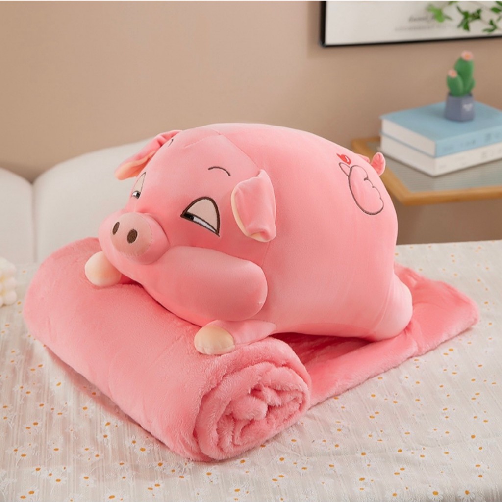 หมอนผ้าห่มตุ๊กตาหมูน้อยน่ารัก พร้อมผ้าห่มในตัว ครบจบในชิ้นเดียว ขนาด100*150ซม. / 3.5 ฟุต