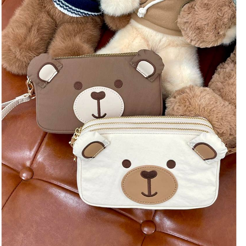 GUOO BEAR กระเป๋าสะพาย3ช่องซิป มีสายคล้องมือ 7นิ้ว ผ้าไนลอน น้ำหนักเบารุ่น GO-2027 - รูปที่ 3