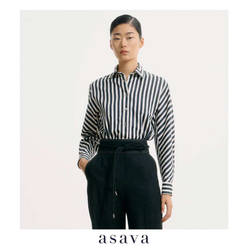 [asava ss25] Kelcey Striped Shirt เสื้อเชิ้ตผู้หญิง แขนยาว แต่งกระดุมที่ข้อมือ แต่งกระดุมหน้า ชายเสื