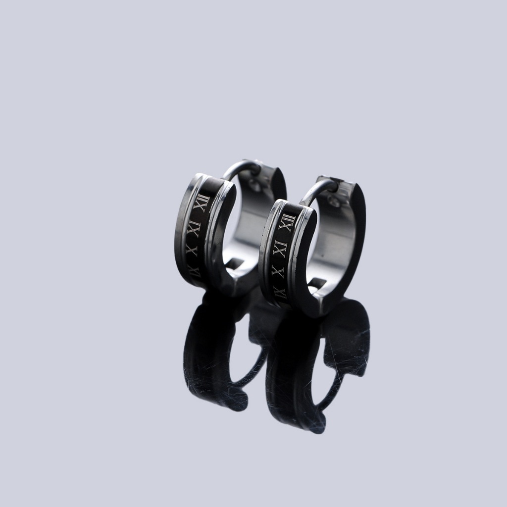 1 คู่ ต่างหูห่วงตัวเลขโรมัน สไตล์เกาหลี ต่างหูห่วงลายวินเทจสําหรับผู้ชาย เรียบหรู ใส่ได้ทุกโอกาส - รูปที่ 6