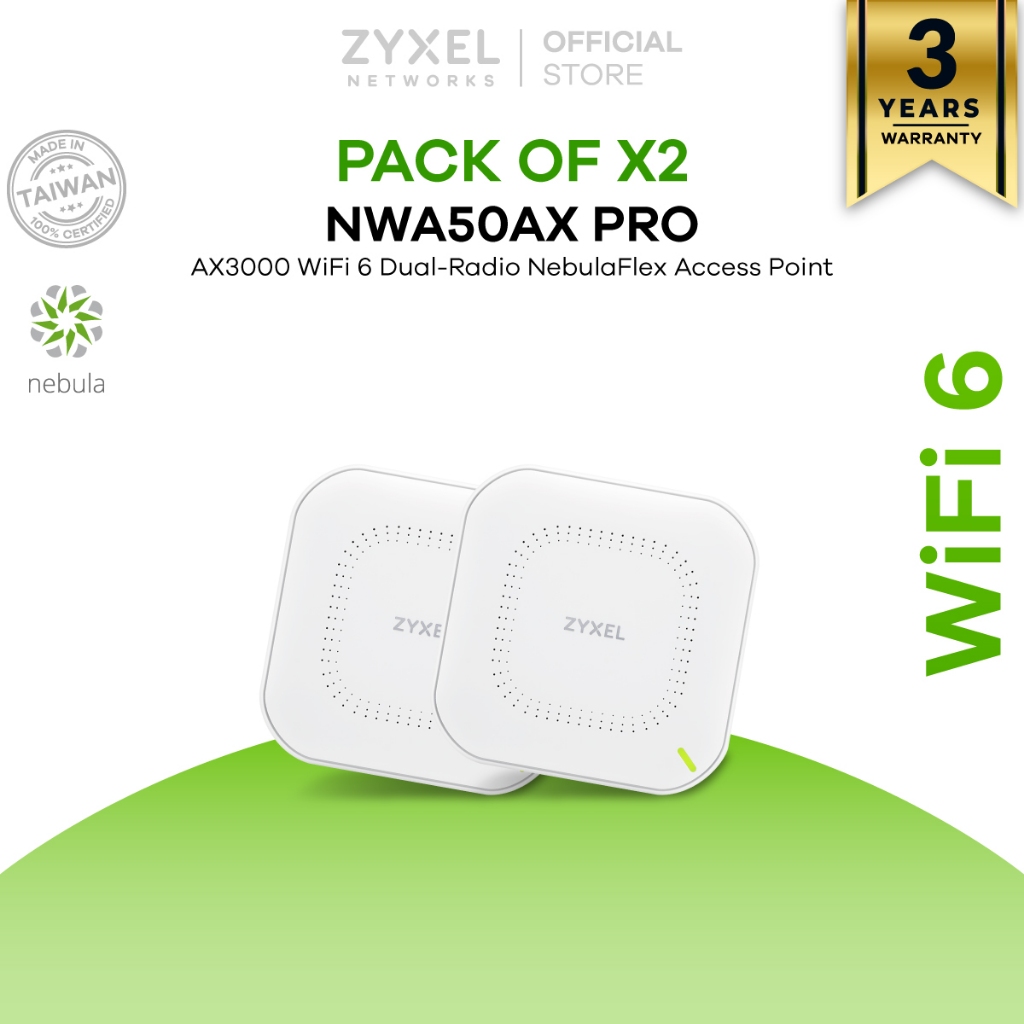 ZYXEL NWA50AX Pro แพ็ค 2 ตัว ตัวขยายสัญญาณ WiFi 6 AX3000 Access Point รองรับ GbE PoE Free Cloud