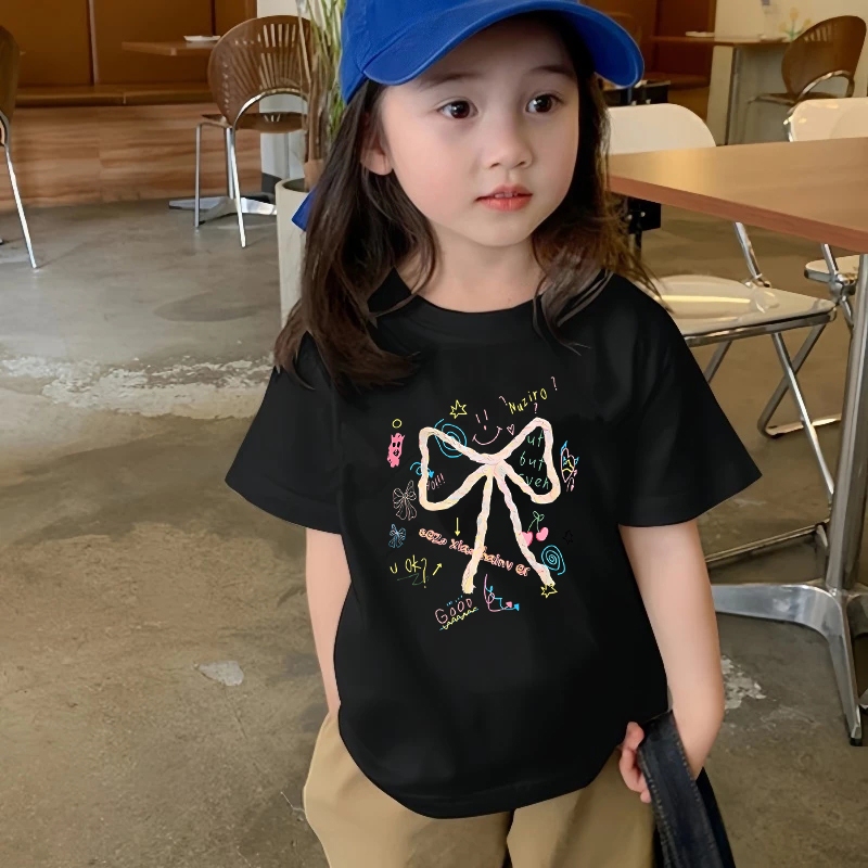 Yout-children เสื้อเด็ก 'BOW' t shirt ผ้าฝ้าย เด็กผู้หญิง เสื้อ แฟชั่น สไตล์เกาหลี 2025