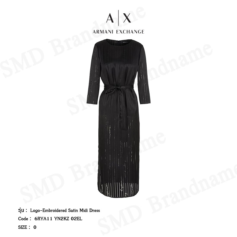 Armani Exchange ชุดเดรส รุ่น Logo-Embroidered Satin Midi Dress Code: 6RYA11 YN2KZ 02EL