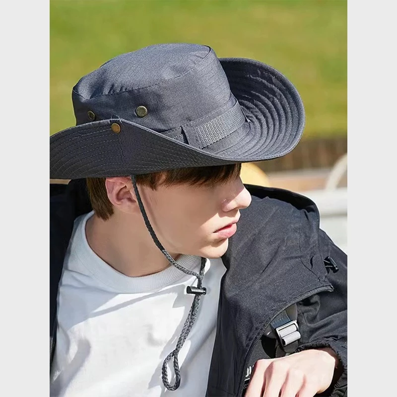 หมวกบักเก็ต เดินป่า กันแดด มีกระดุมและสายคล้องคอ thumbnail 4
